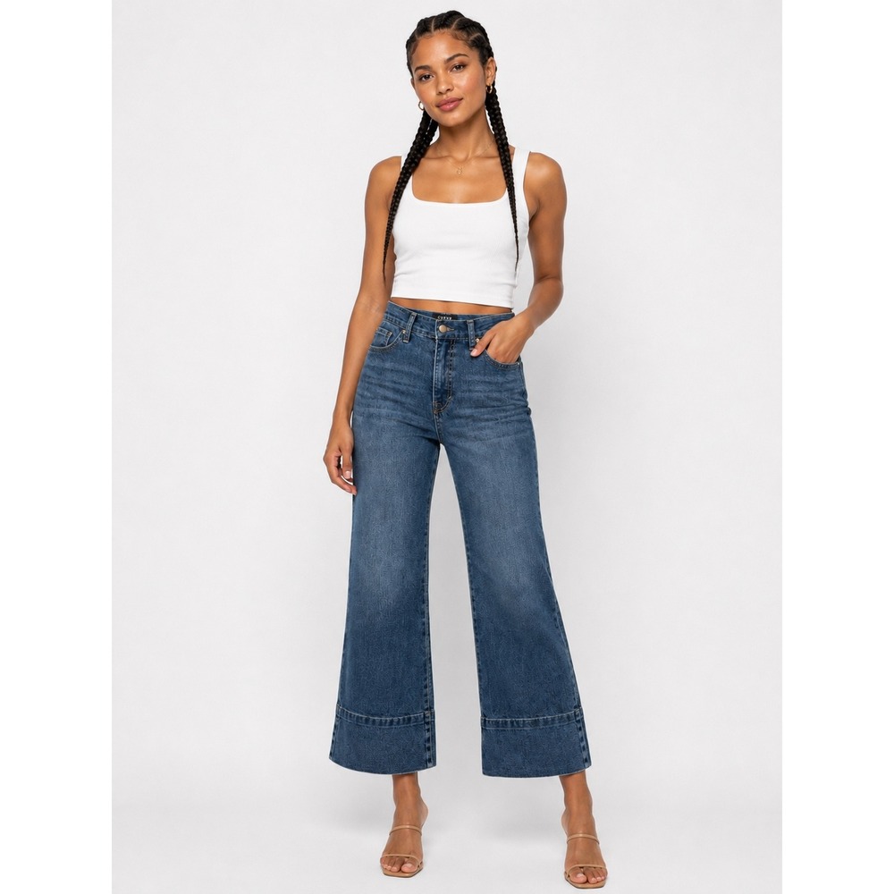 Curve Appeal High Rise Wide Leg Jeans Medium Wash Blue Cropped Size 4/27